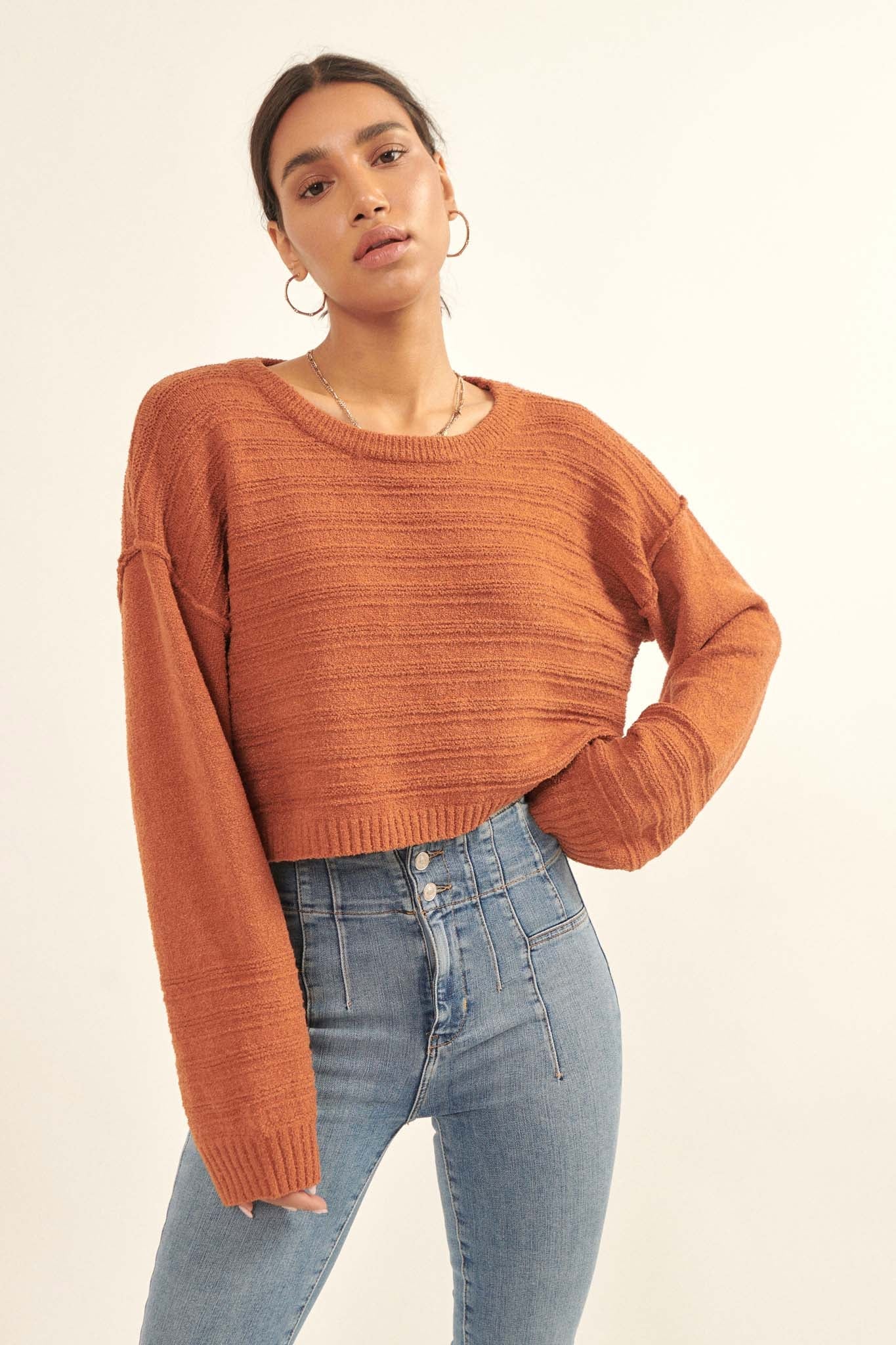 Amazingly You Textured-Stripe Cropped Sweater - ShopPromesa