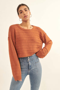 Amazingly You Textured-Stripe Cropped Sweater - ShopPromesa