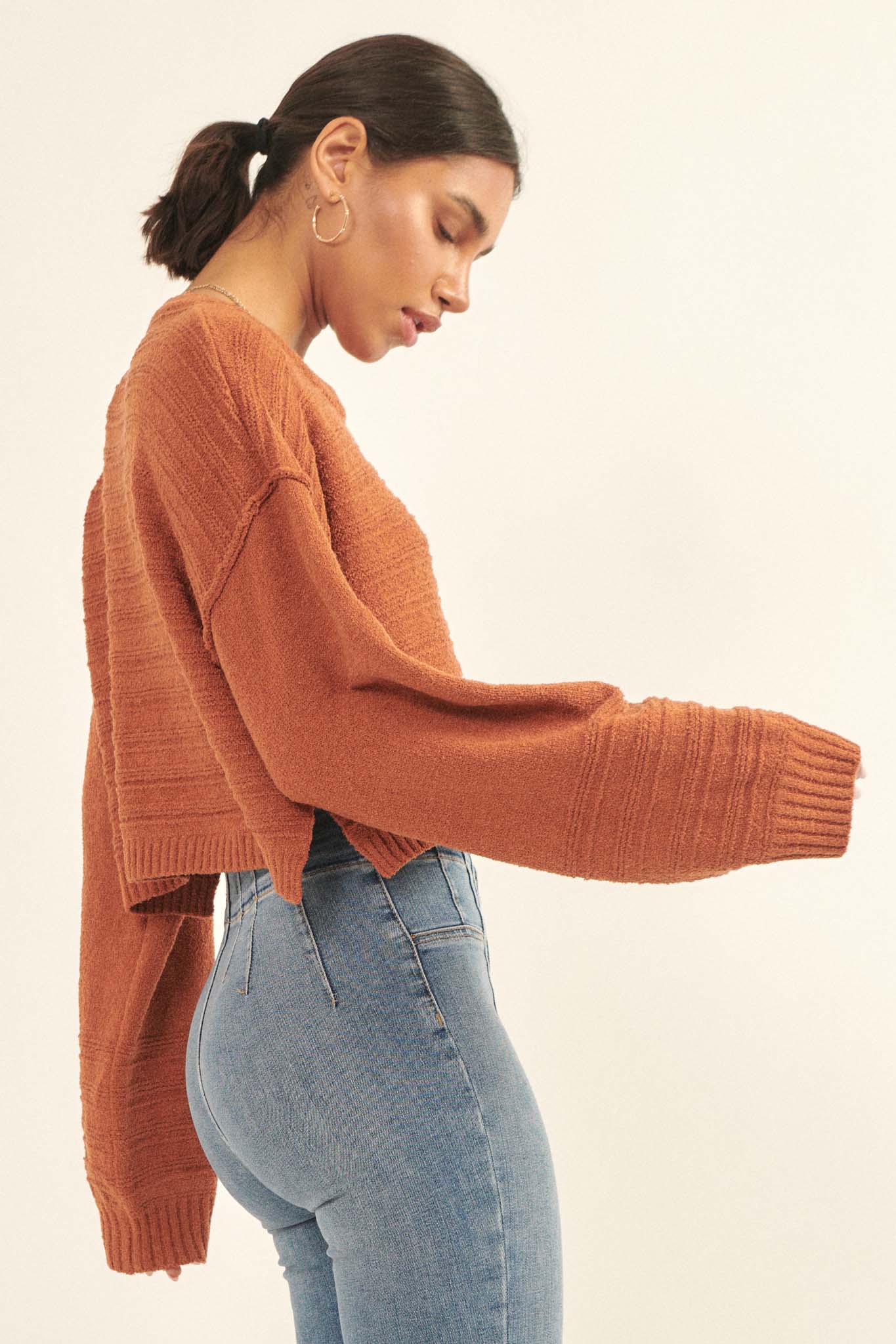 Amazingly You Textured-Stripe Cropped Sweater - ShopPromesa