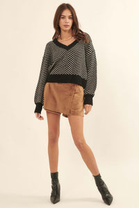 New Direction Herringbone Stripe V-Neck Sweater - ShopPromesa