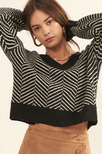 New Direction Herringbone Stripe V-Neck Sweater - ShopPromesa