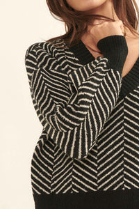 New Direction Herringbone Stripe V-Neck Sweater - ShopPromesa