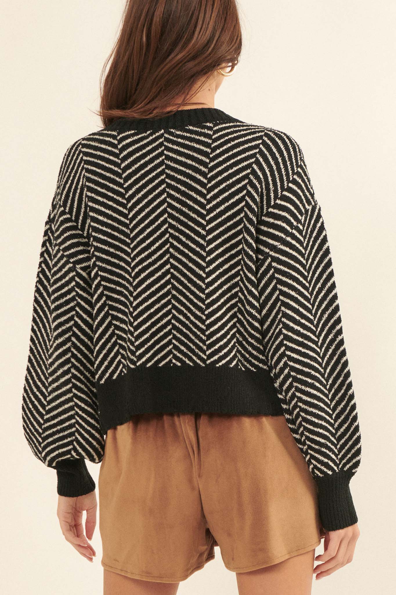 New Direction Herringbone Stripe V-Neck Sweater - ShopPromesa