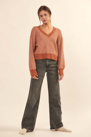 New Direction Herringbone Stripe V-Neck Sweater - ShopPromesa