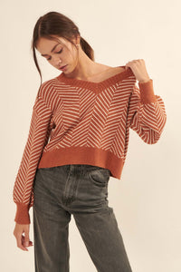 New Direction Herringbone Stripe V-Neck Sweater - ShopPromesa