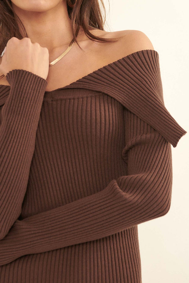 Body Lines Rib-Knit Foldover Mini Sweater Dress - ShopPromesa