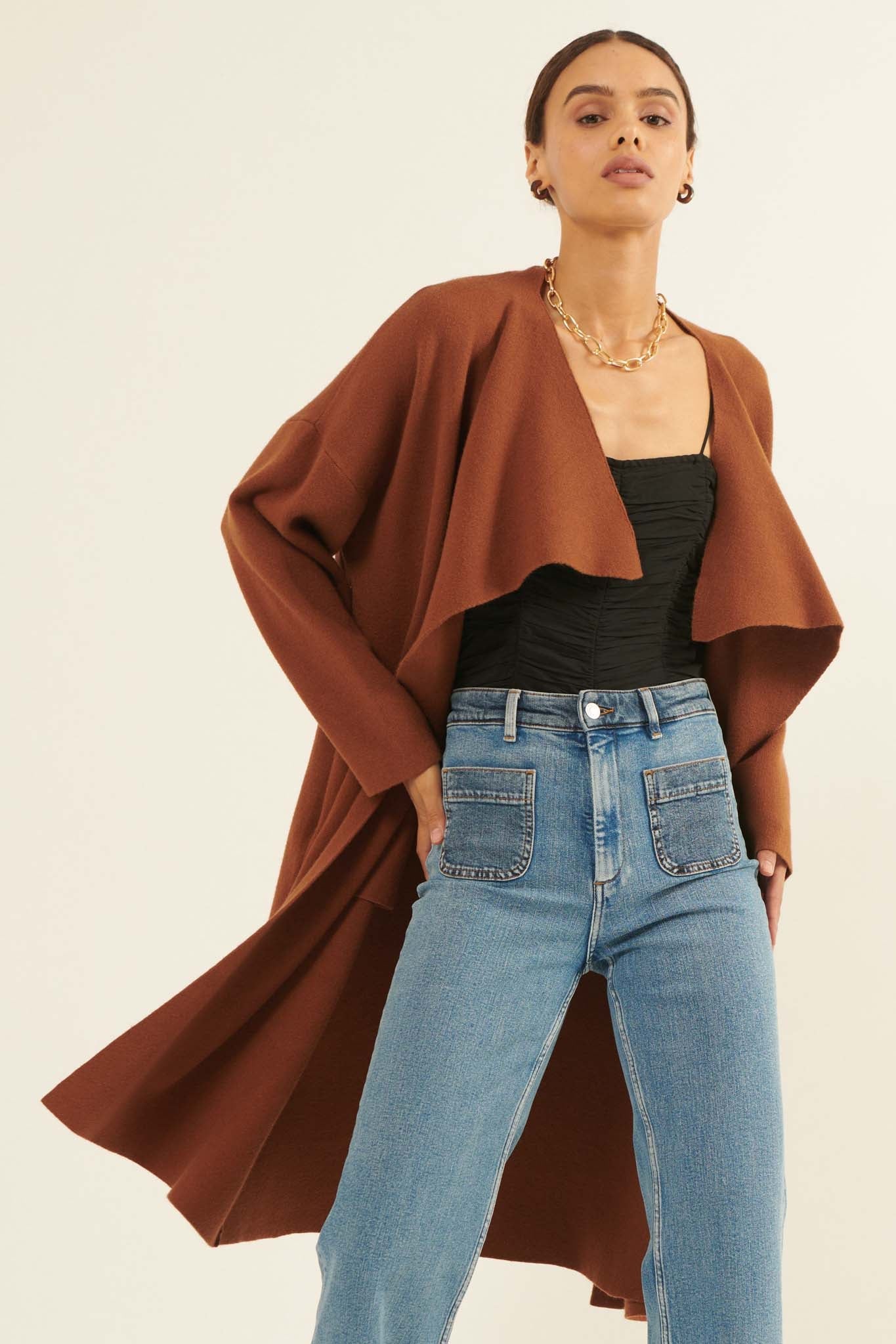 Autumn Leaves Draped Longline Cardigan - ShopPromesa