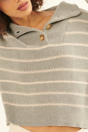 True Self Striped Half-Button Collared Sweater - ShopPromesa