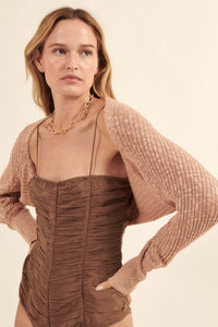 Graceful Spirit Textured Rib-Knit Shrug Cardigan - ShopPromesa