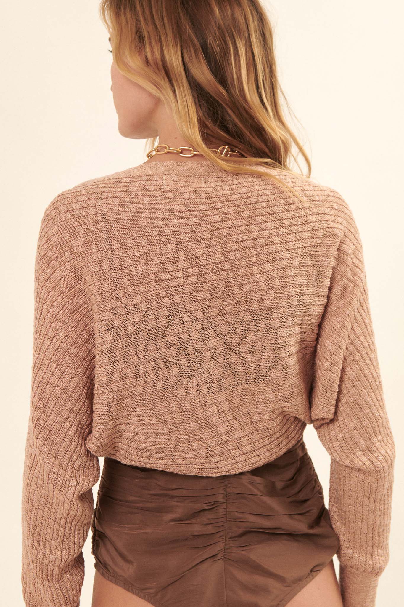 Graceful Spirit Textured Rib-Knit Shrug Cardigan - ShopPromesa