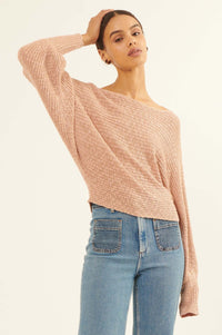 Easy Grace Textured Rib-Knit Boat Neck Sweater - ShopPromesa