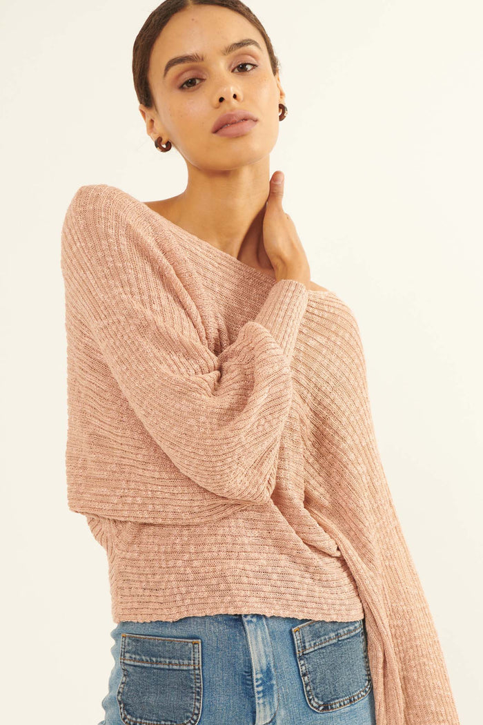 Easy Grace Textured Rib-Knit Boat Neck Sweater - ShopPromesa