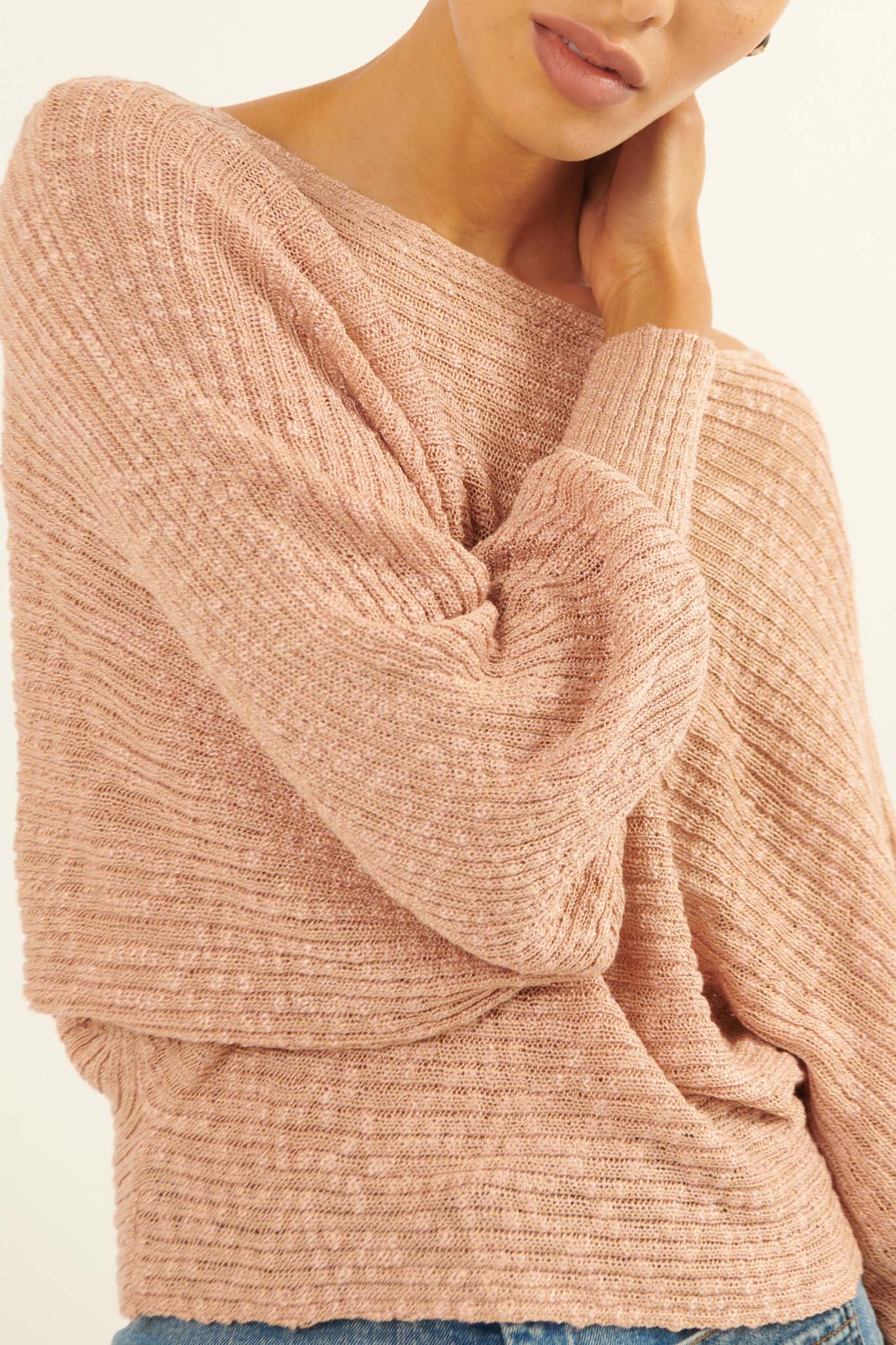 Easy Grace Textured Rib-Knit Boat Neck Sweater - ShopPromesa