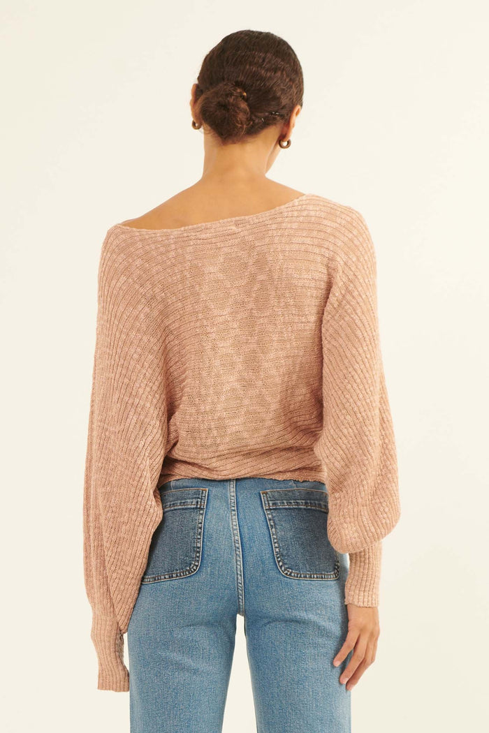 Easy Grace Textured Rib-Knit Boat Neck Sweater - ShopPromesa