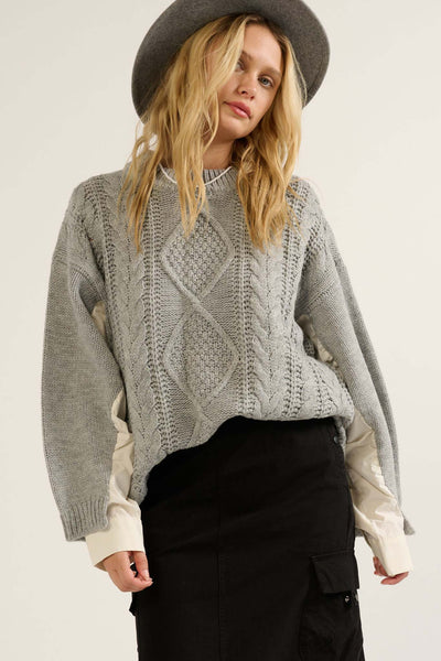 Double Feature Cable Knit Mixed Media Sweater - ShopPromesa