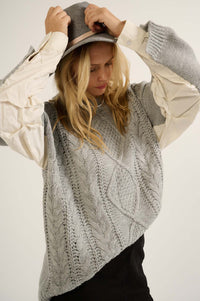 Double Feature Cable Knit Mixed Media Sweater - ShopPromesa