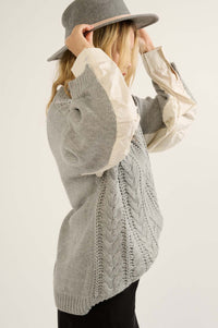 Double Feature Cable Knit Mixed Media Sweater - ShopPromesa