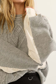Double Feature Cable Knit Mixed Media Sweater - ShopPromesa