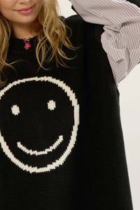 Get Happy Smiley Face Mixed Media Sweater - ShopPromesa