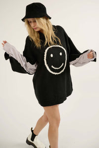 Get Happy Smiley Face Mixed Media Sweater - ShopPromesa