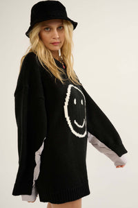 Get Happy Smiley Face Mixed Media Sweater - ShopPromesa