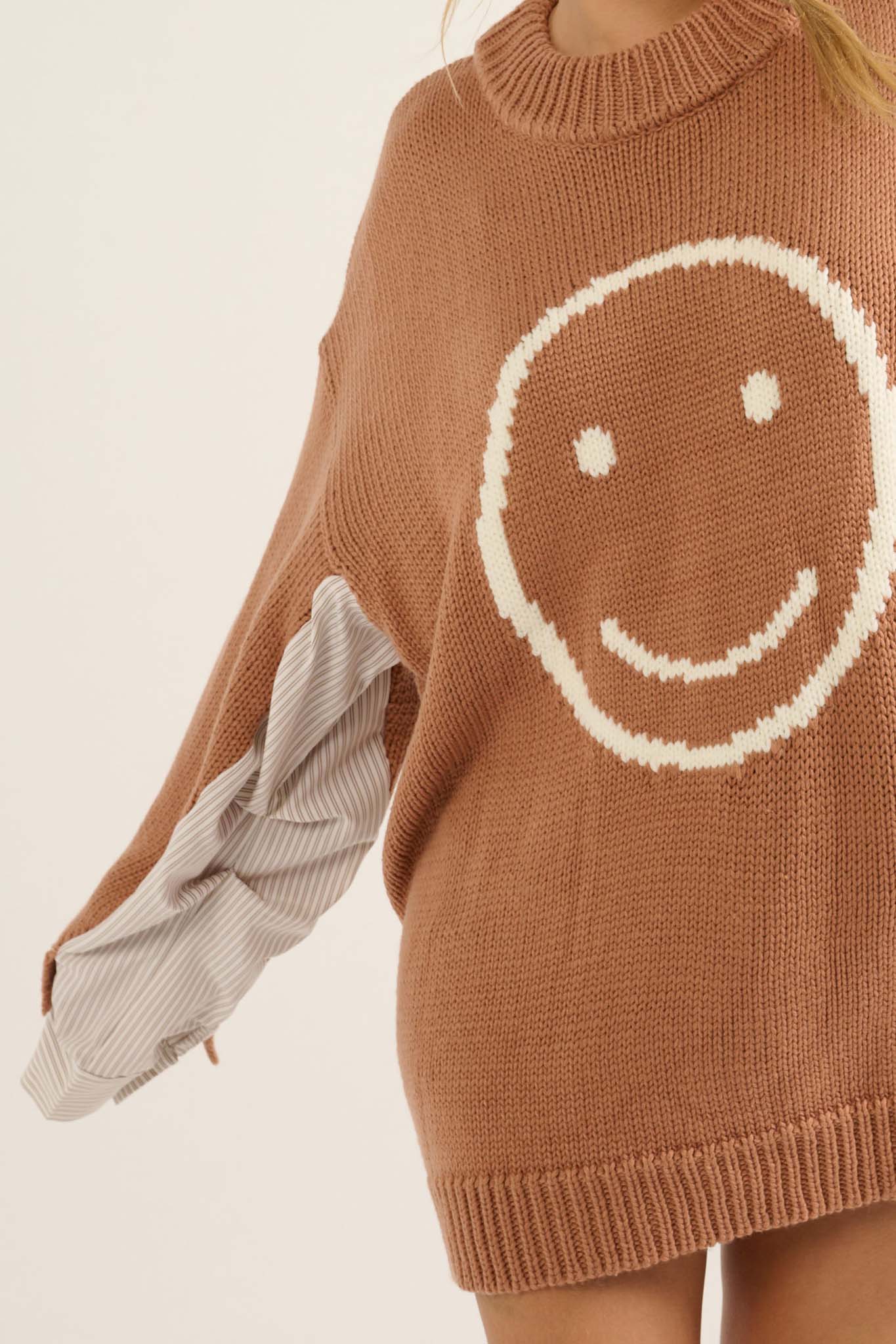 Get Happy Smiley Face Mixed Media Sweater - ShopPromesa