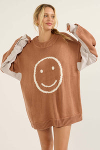 Get Happy Smiley Face Mixed Media Sweater - ShopPromesa