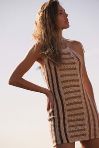 Surf's Up Striped Crochet Knit Halter Sweater Dress - ShopPromesa