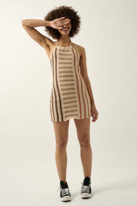 Surf's Up Striped Crochet Knit Halter Sweater Dress - ShopPromesa