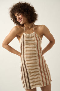 Surf's Up Striped Crochet Knit Halter Sweater Dress - ShopPromesa