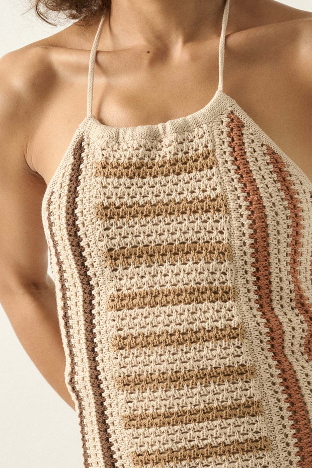 Surf's Up Striped Crochet Knit Halter Sweater Dress - ShopPromesa