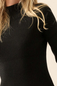 Warm It Up Ribbed-Knit Mock Neck Sweater Dress - ShopPromesa