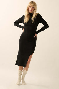 Warm It Up Ribbed-Knit Mock Neck Sweater Dress - ShopPromesa