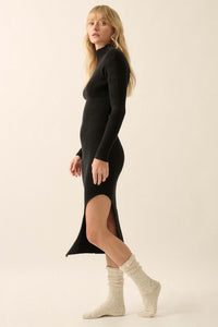 Warm It Up Ribbed-Knit Mock Neck Sweater Dress - ShopPromesa