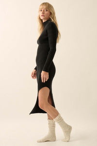 Warm It Up Ribbed-Knit Mock Neck Sweater Dress - ShopPromesa