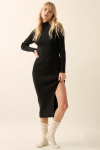 Warm It Up Ribbed-Knit Mock Neck Sweater Dress - ShopPromesa