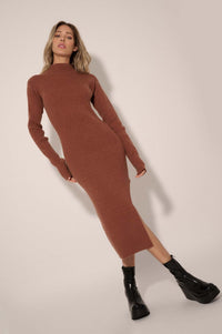 Warm It Up Ribbed-Knit Mock Neck Sweater Dress - ShopPromesa