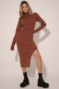 Warm It Up Ribbed-Knit Mock Neck Sweater Dress - ShopPromesa