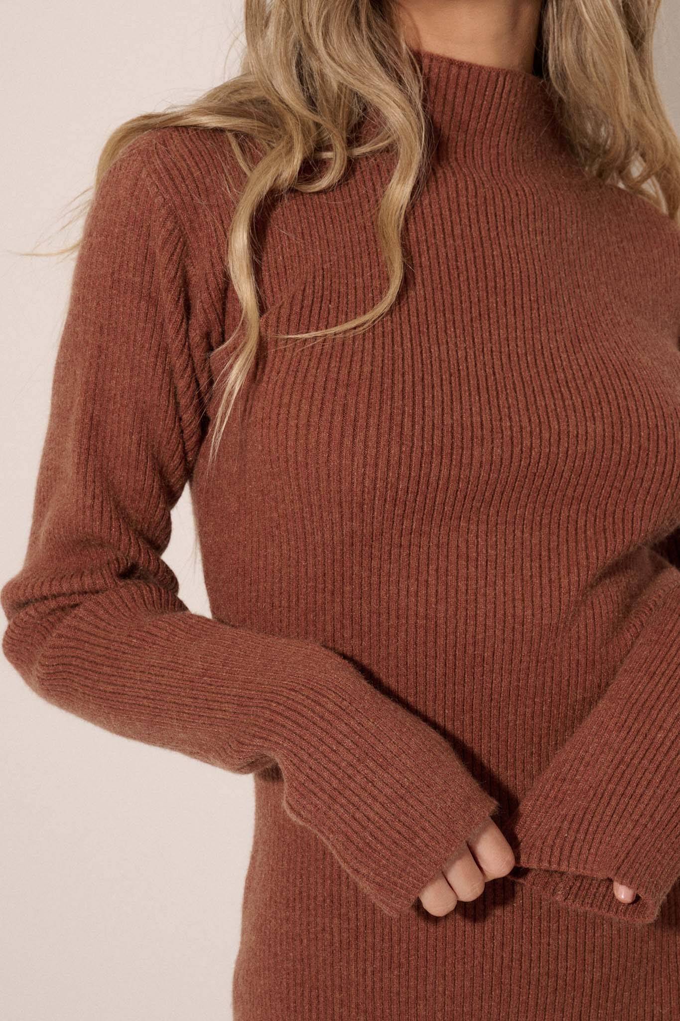 Warm It Up Ribbed-Knit Mock Neck Sweater Dress - ShopPromesa