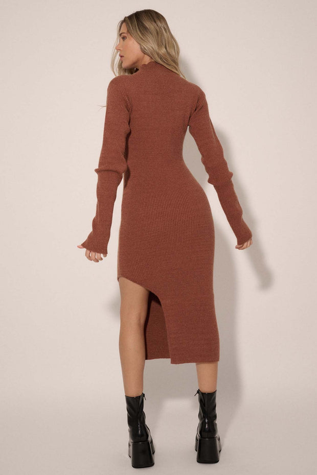 Warm It Up Ribbed-Knit Mock Neck Sweater Dress - ShopPromesa