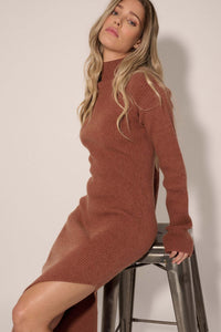 Warm It Up Ribbed-Knit Mock Neck Sweater Dress - ShopPromesa