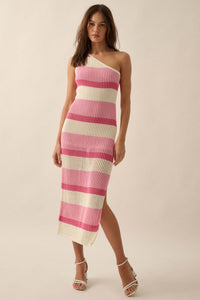 Crochet Bae Striped Knit Asymmetrical Midi Dress - ShopPromesa