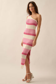Crochet Bae Striped Knit Asymmetrical Midi Dress - ShopPromesa