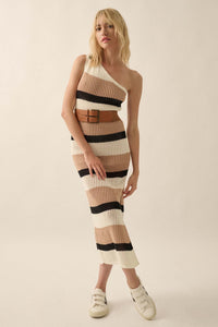 Crochet Bae Striped Knit Asymmetrical Midi Dress - ShopPromesa