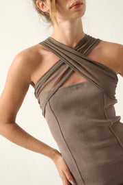 Shaper Fit Cross-Front Rib-Knit Mini Dress - ShopPromesa