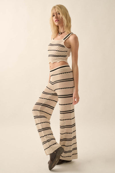 Cali Vibes Striped Crochet Knit Sweater Pants - ShopPromesa