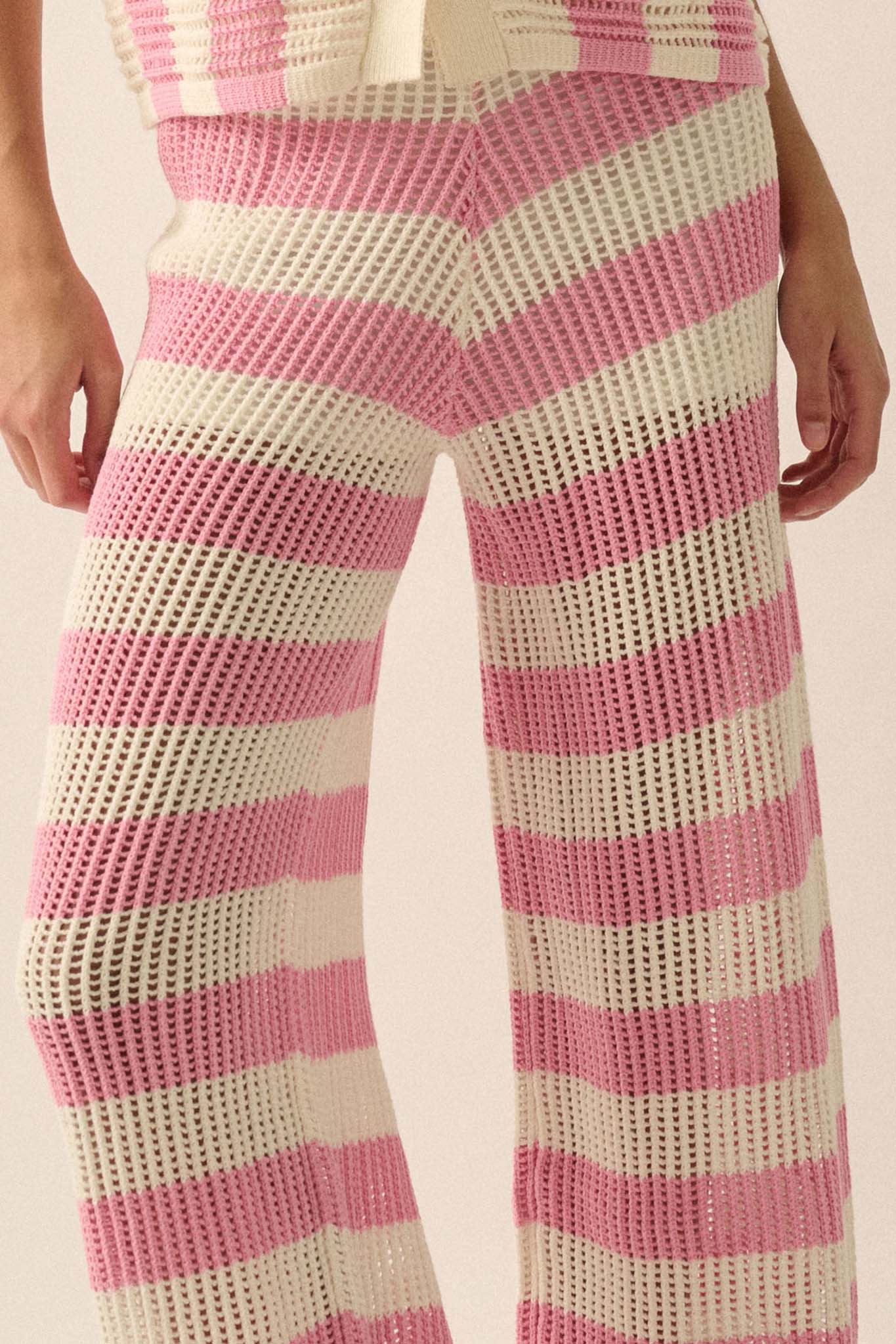 Knit Pick Striped Crochet Knit Sweater Pants - ShopPromesa