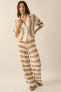 Knit Pick Striped Crochet Knit Sweater Pants - ShopPromesa