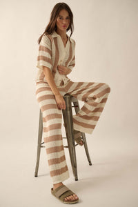 Knit Pick Striped Crochet Knit Sweater Pants - ShopPromesa