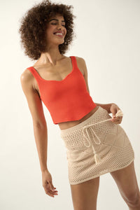 Day Out Pointelle Crochet Knit Mini Skirt - ShopPromesa